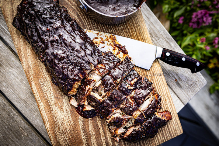 Coffee Rubbed, Slow-Smoked, Baby Back Ribs with Espresso Bourbon BBQ Sauce