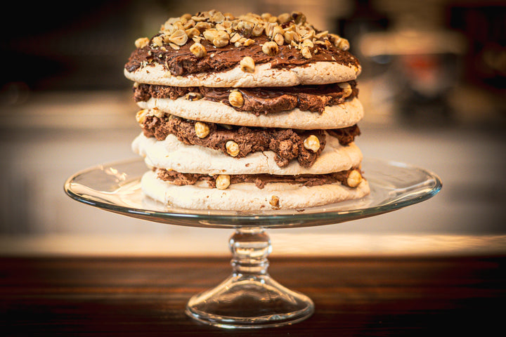 Chocolate Espresso Hazelnut Meringue Cake
